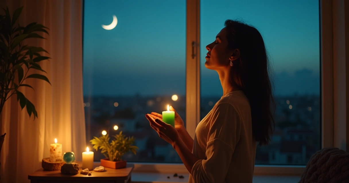 Pessoa fazendo ritual para prosperidade durante a lua crescente