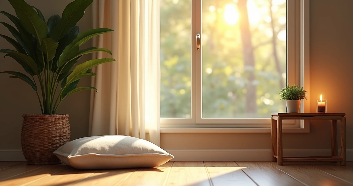 Almofada em canto tranquilo iluminado por luz suave 