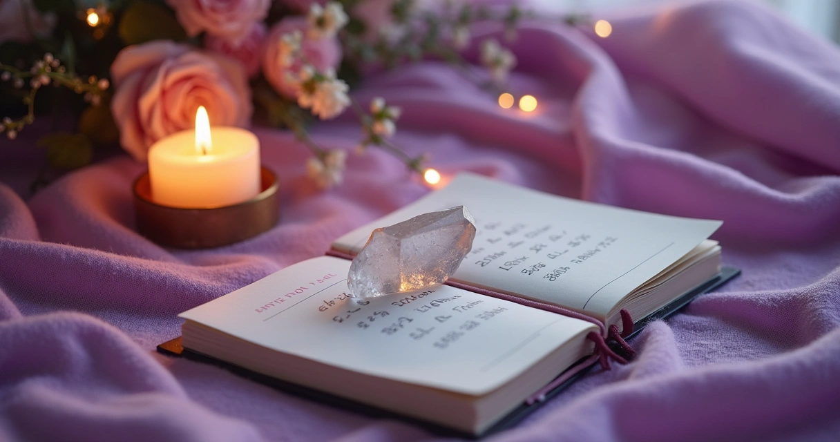 Ritual de numerologia com vela acesa e cristal 