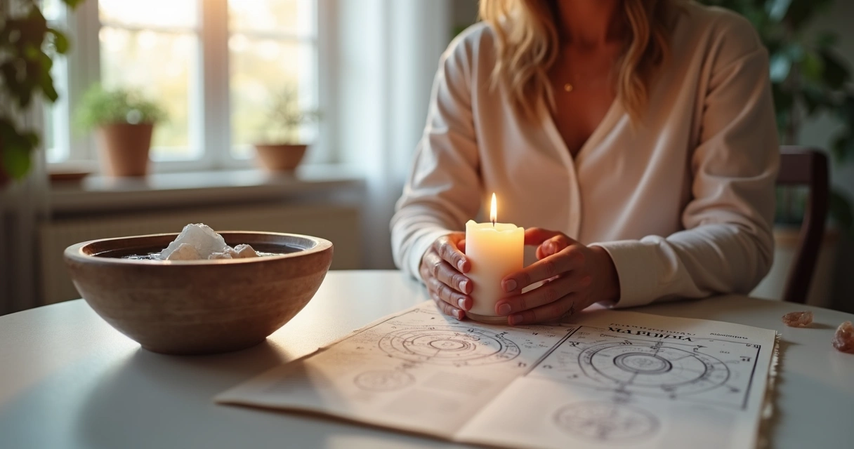Ritual de proteção com vela branca e pedras de quartzo em casa nova 