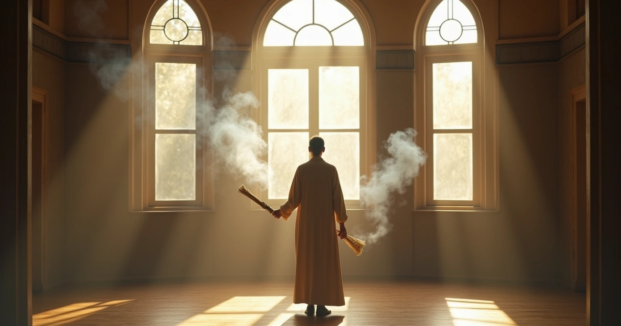 Pessoa realizando ritual de purificação em nova casa 