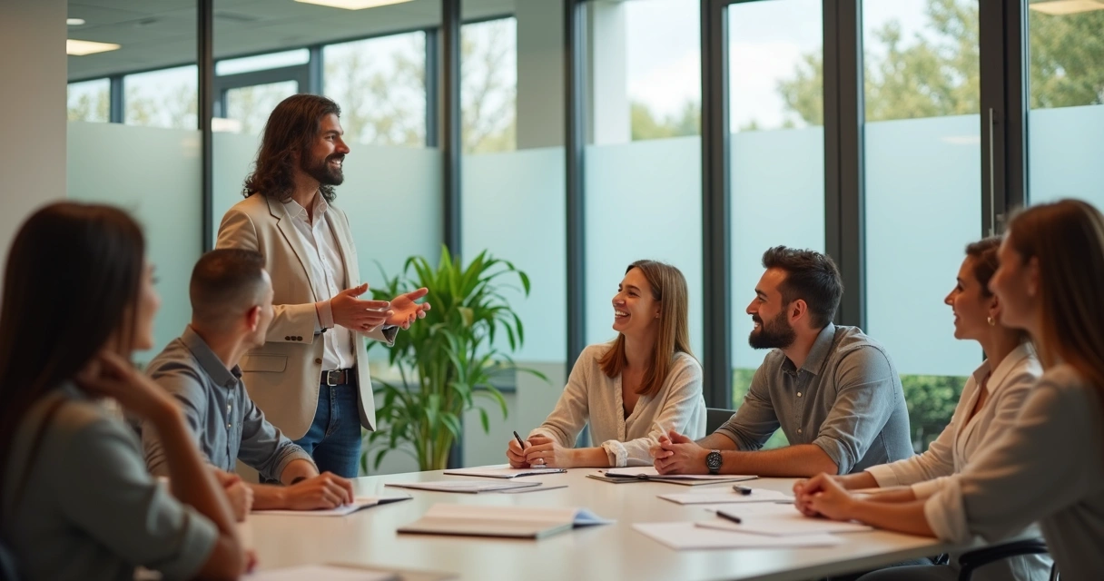 Líder reconhecendo equipe em encontro de trabalho 