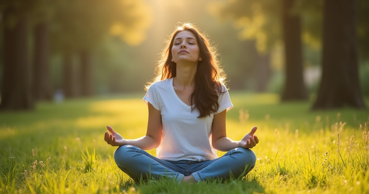 Persona sentada practicando respiración consciente en un entorno natural
