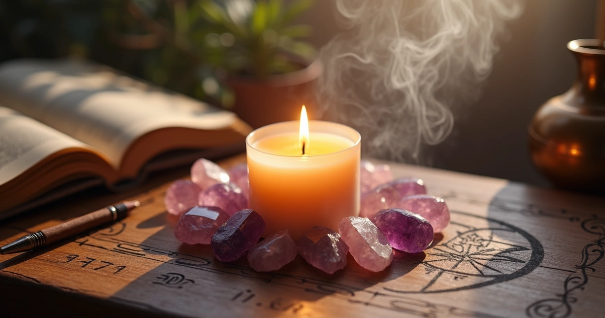 Ritual de visualização semanal com velas e pedras espirituais 