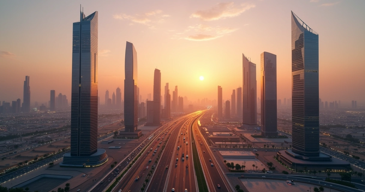 Riyadh city skyline at sunset with modern buildings 