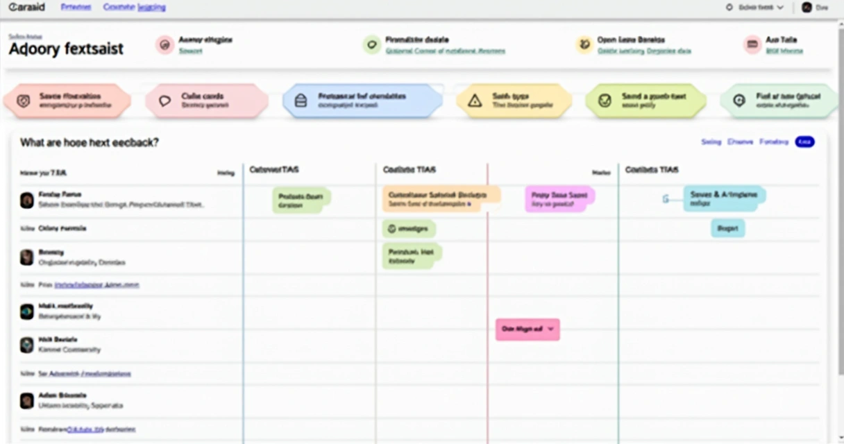 Digital dashboard showing user feedback categories and a highlighted product roadmap 