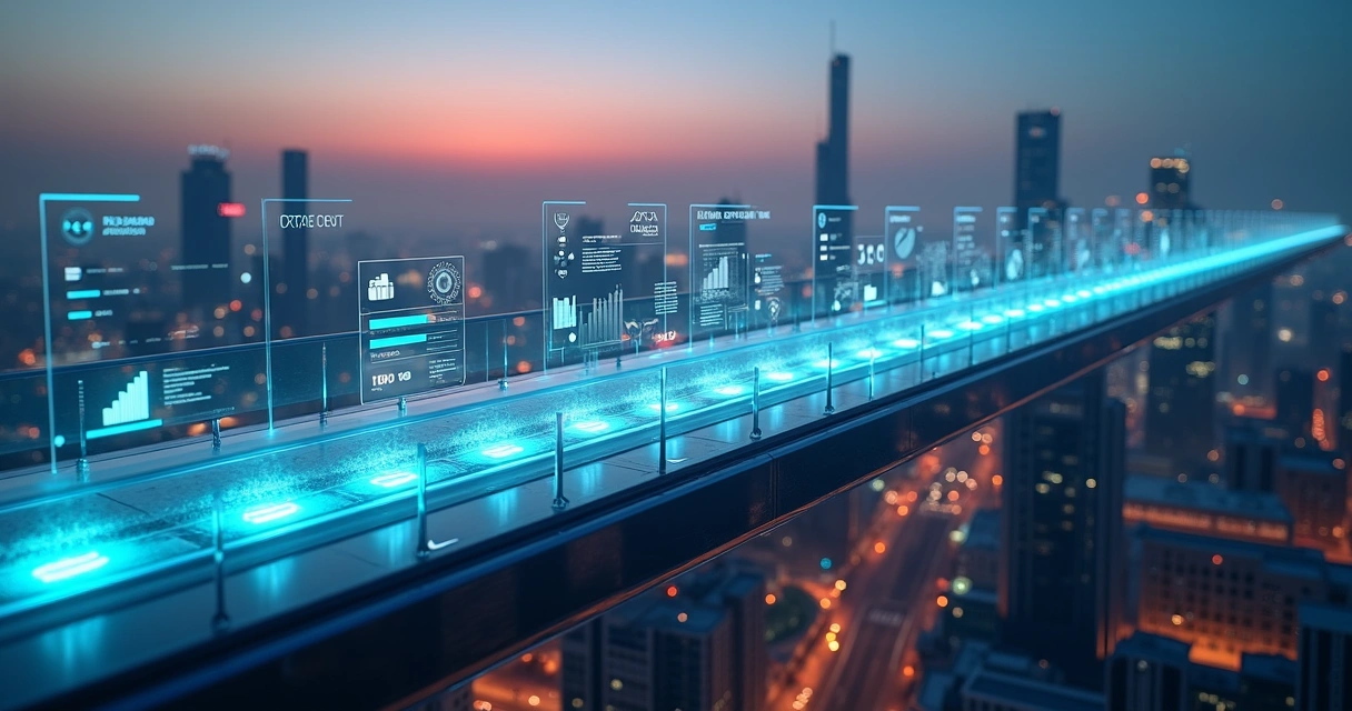 Ponte digital em doze blocos representando roadmap de tecnologia de doze meses 