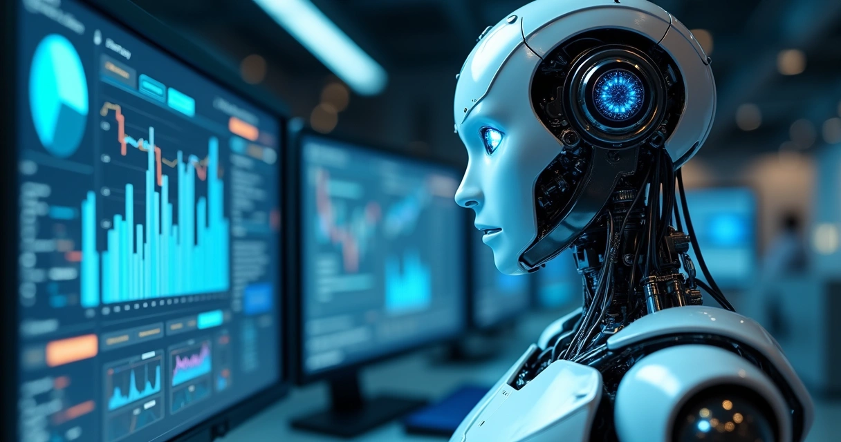 Robô analisando dados para aprendizado de máquina 