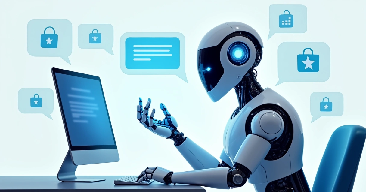 Robô virtual atendendo cliente pelo computador em loja online