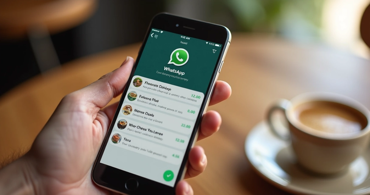Interface de chat do WhatsApp com robô de atendimento simulando pedido de comida 