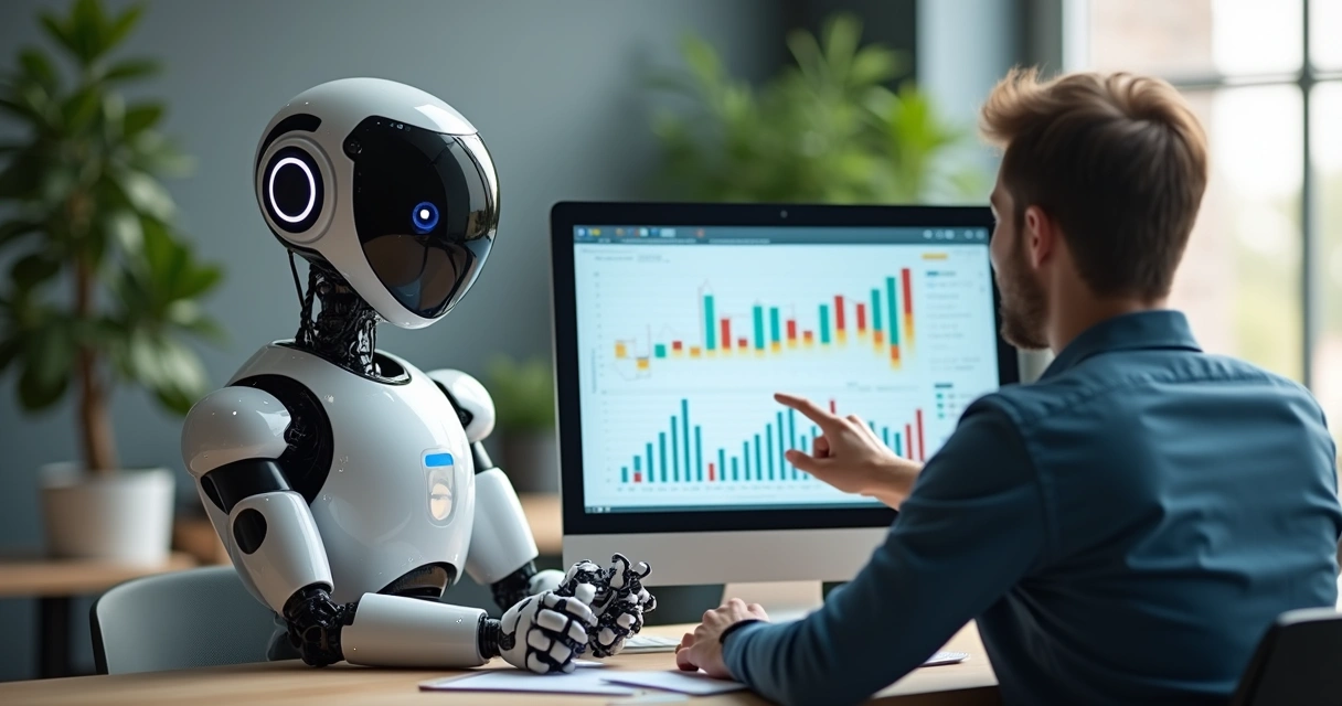 Robô digital colaborando com contador humano 