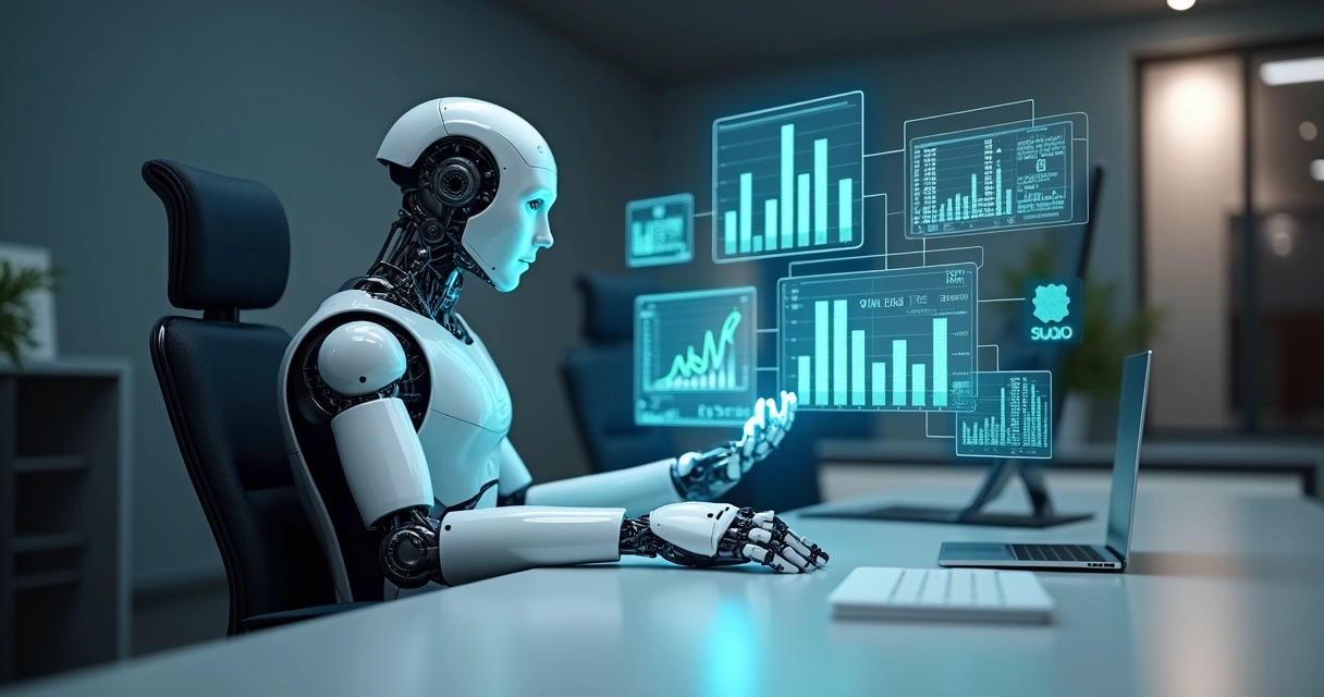 Robô digital manipulando dados em diversas planilhas e sistemas 