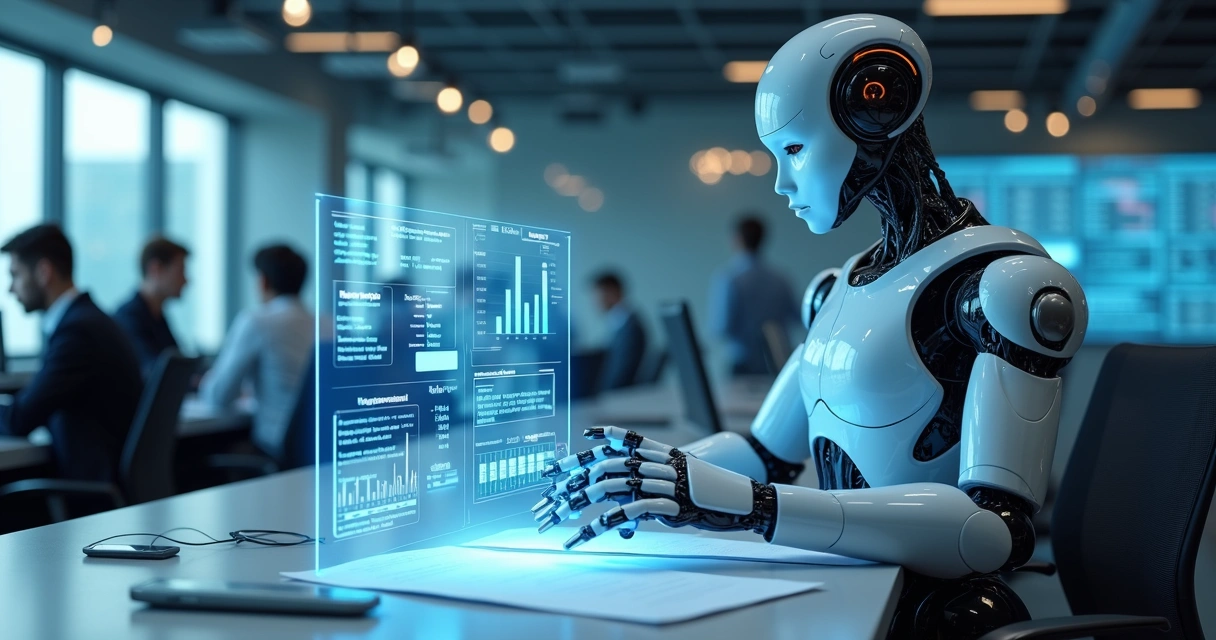 Robô digital interagindo com documentos contábeis 
