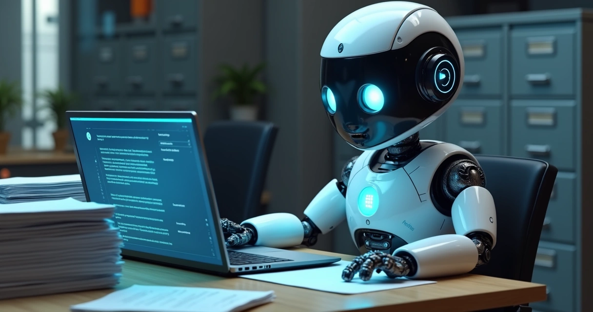 Robô digital analisando documentos fiscais 