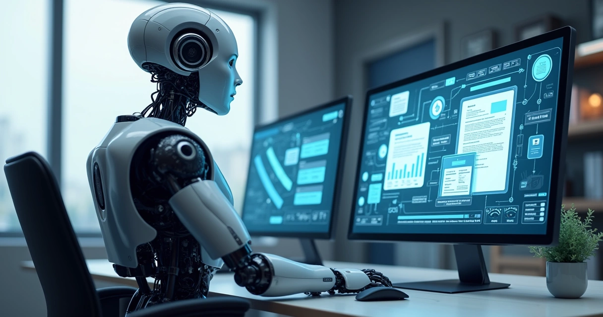Fluxo digital contábil com robô e documentos 
