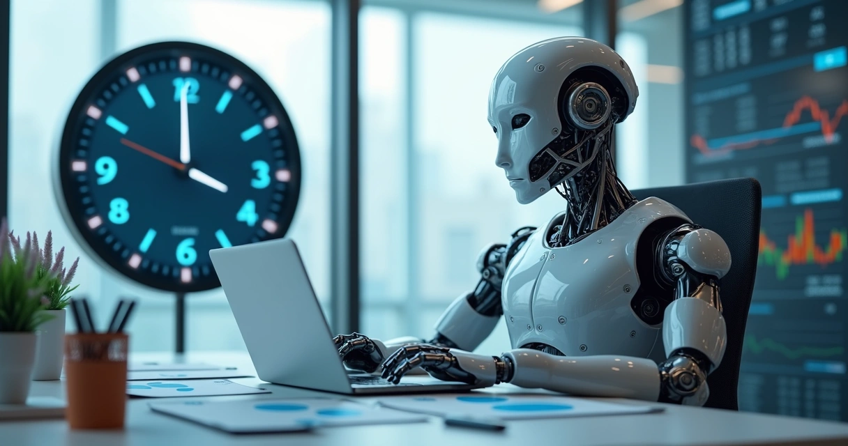 Robô trader junto a um relógio marcando o início do pregão 