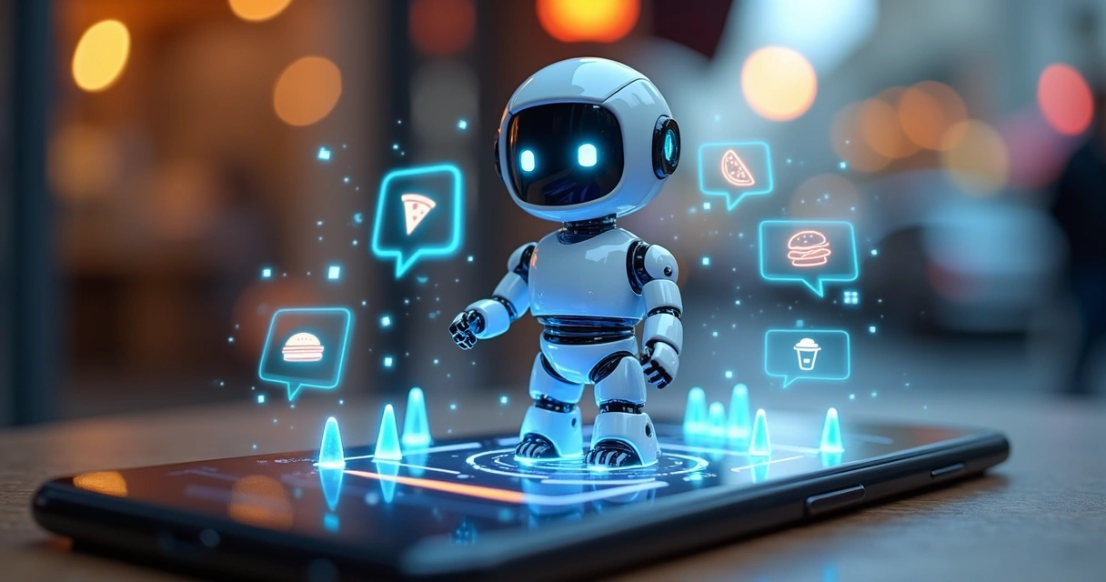 Robô virtual atendendo clientes via aplicativo de mensagens no celular 