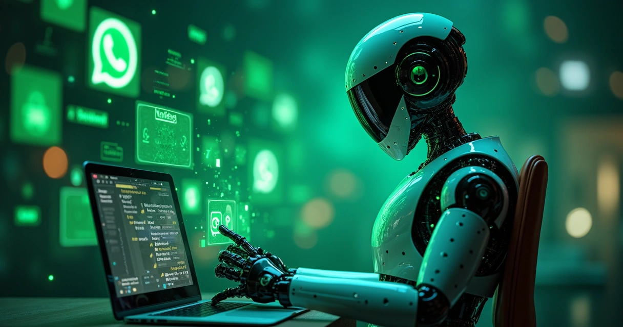 Representação de robôs digitais enviando mensagens pelo WhatsApp 