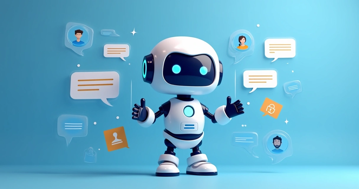 Robô de chatbot digital interagindo em caixa de conversa virtual