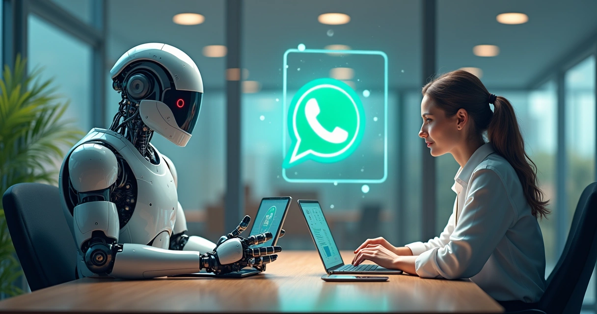 Representação de robôs e pessoas conversando no WhatsApp 