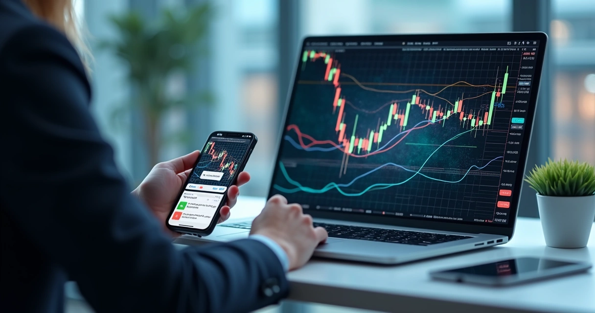 Comparação entre um gráfico de sinais e um robô de trading operando no notebook 