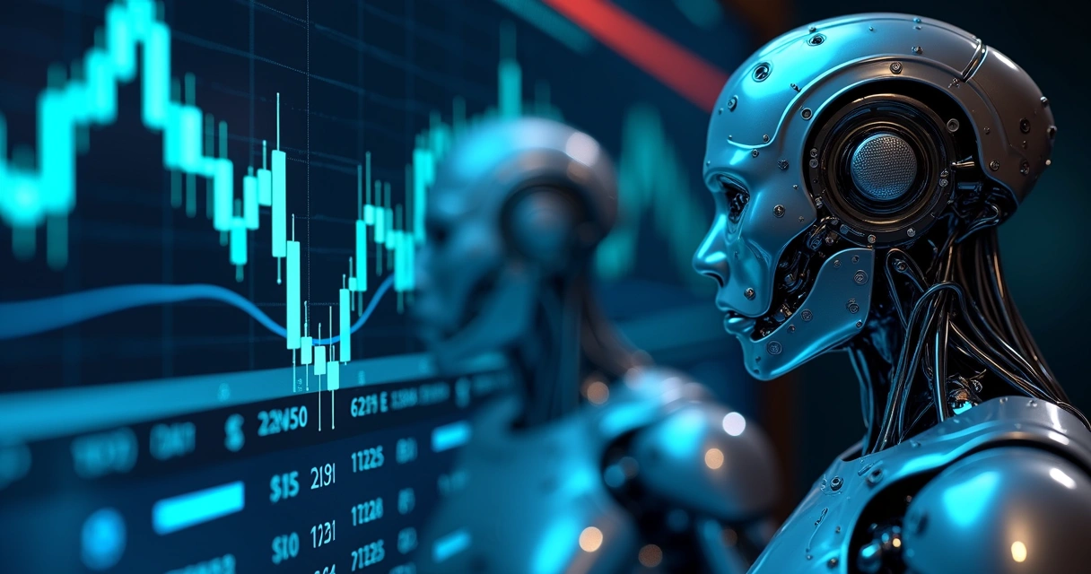 Robôs digitais em uma tela executando ordens de câmbio 