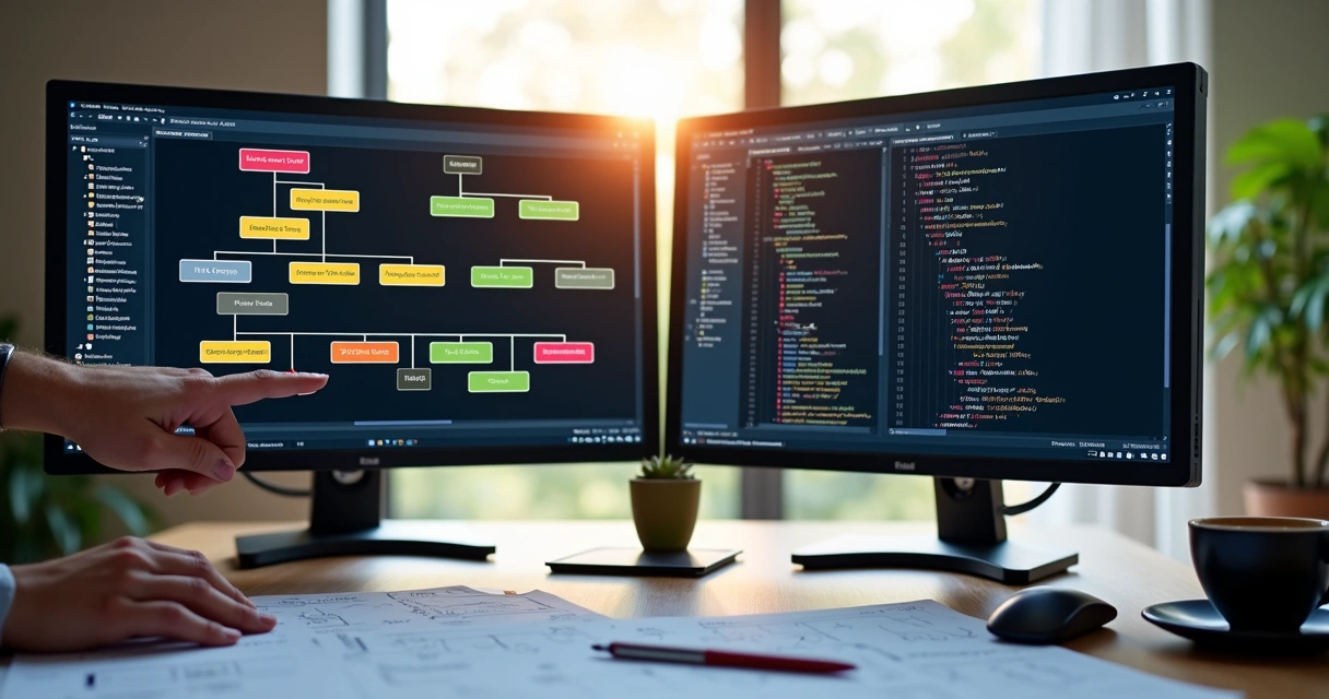Pessoa examinando tela com gráficos e fluxos de automação de robôs investidores 