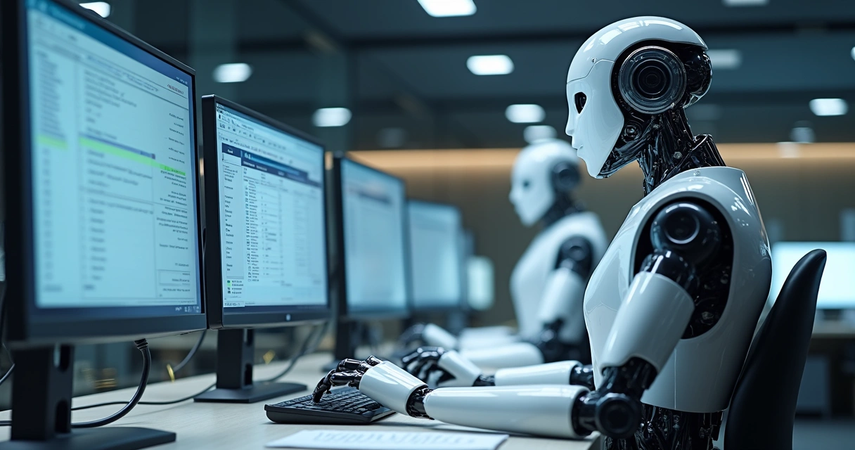 Colaboradores digitais automatizando tarefas fiscais em escritório contábil