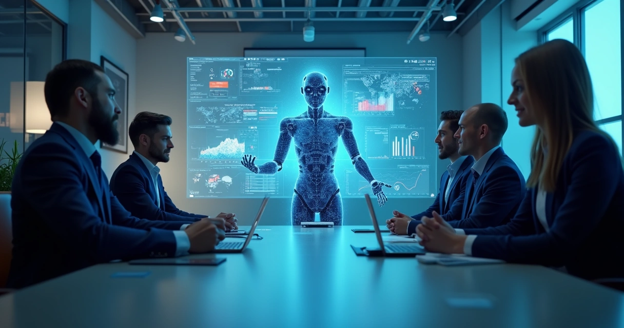 Assistente virtual analisando dados em tela interativa 