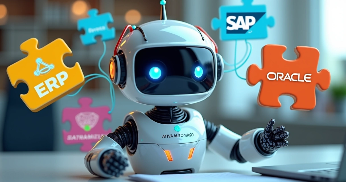 Robô de automação no-code conectando ERP com bancos 