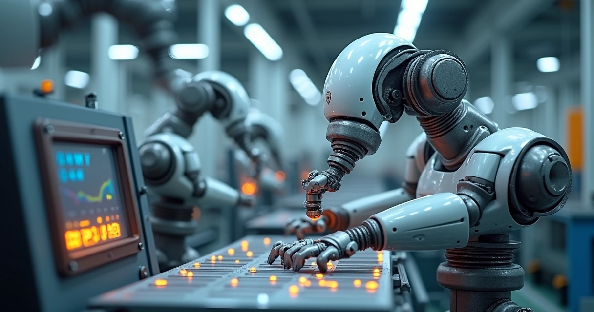 Robô inspecionando produção industrial 