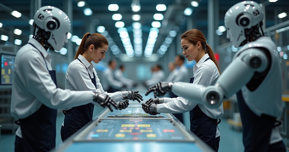 Robôs colaborativos trabalhando com pessoas na indústria 