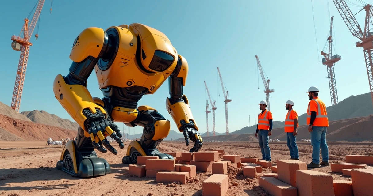Robô trabalhando em canteiro de obras 