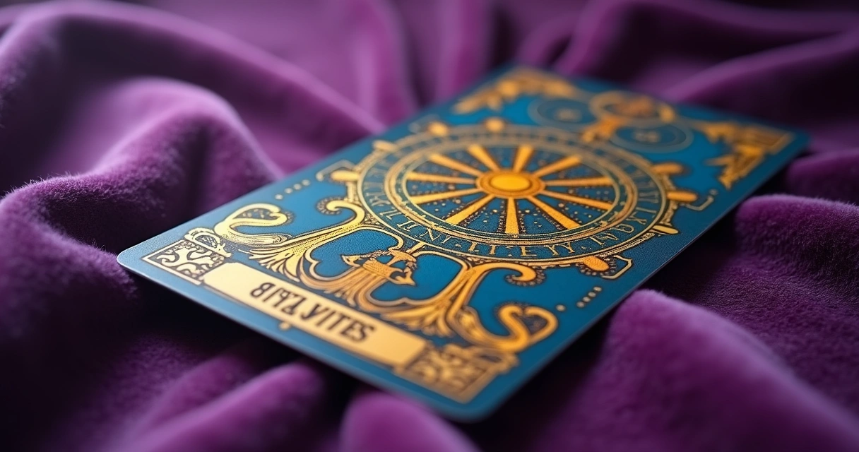Carta de tarot da Roda da Fortuna com cores berrantes e círculo dourado 