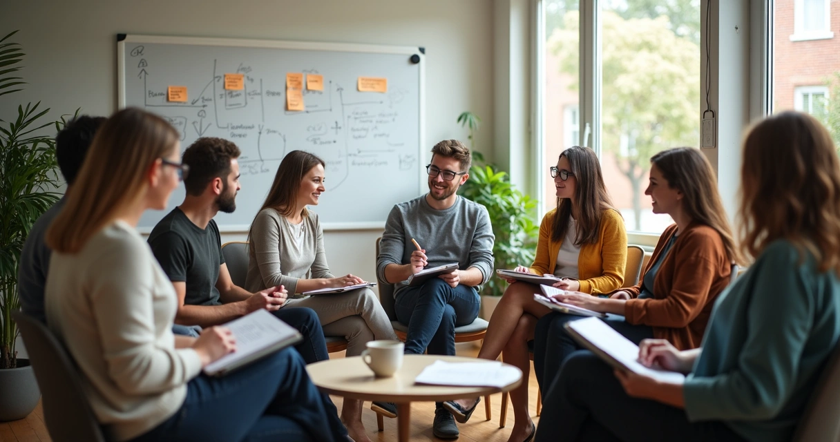 Grupo em roda trocando ideias em encontro de aprendizado