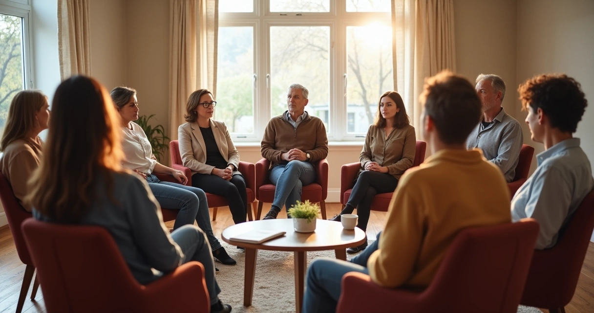 Pessoas em roda de conversa presencial