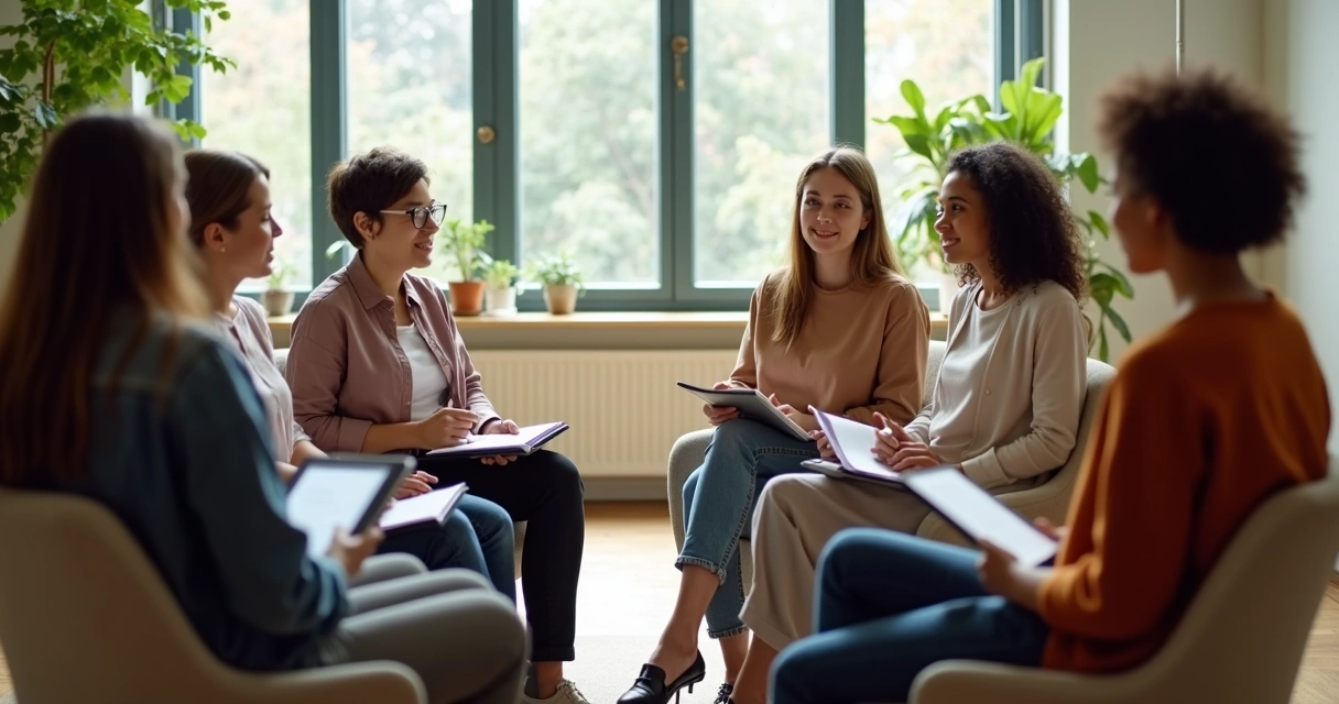 Grupo em roda de conversa em ambiente de trabalho 