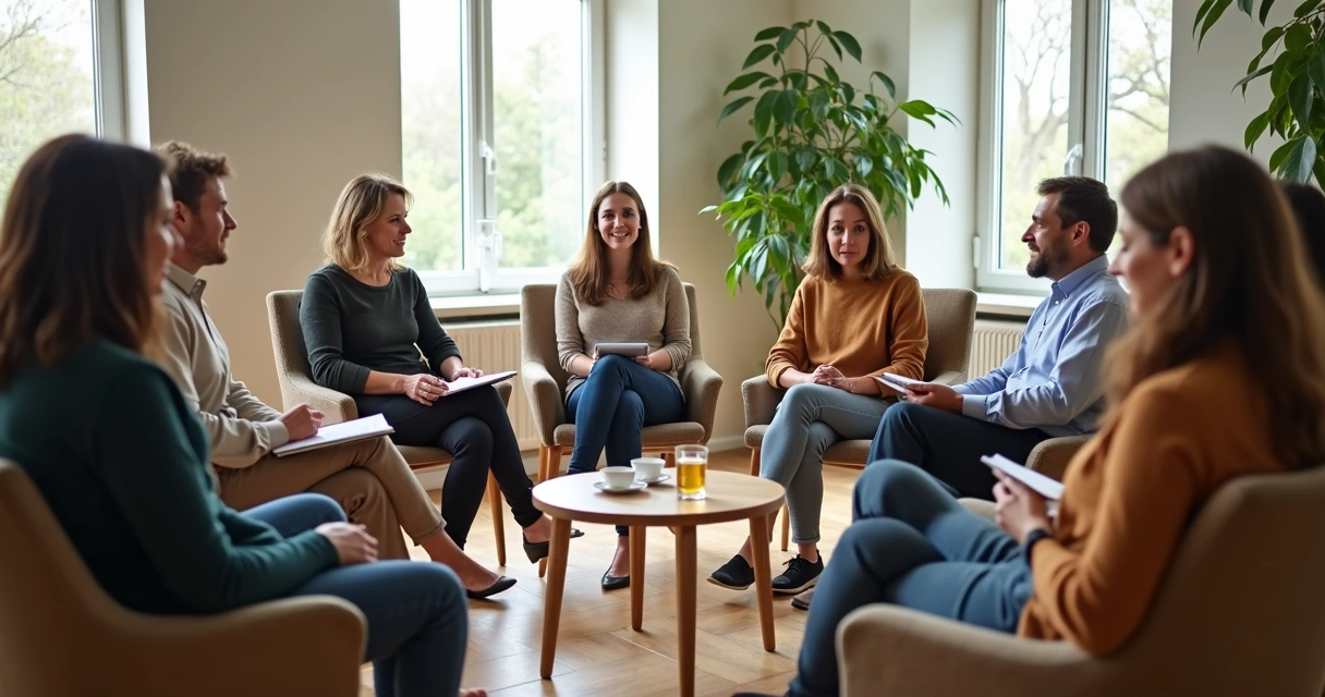 Pessoas sentadas em roda durante encontro de reflexão