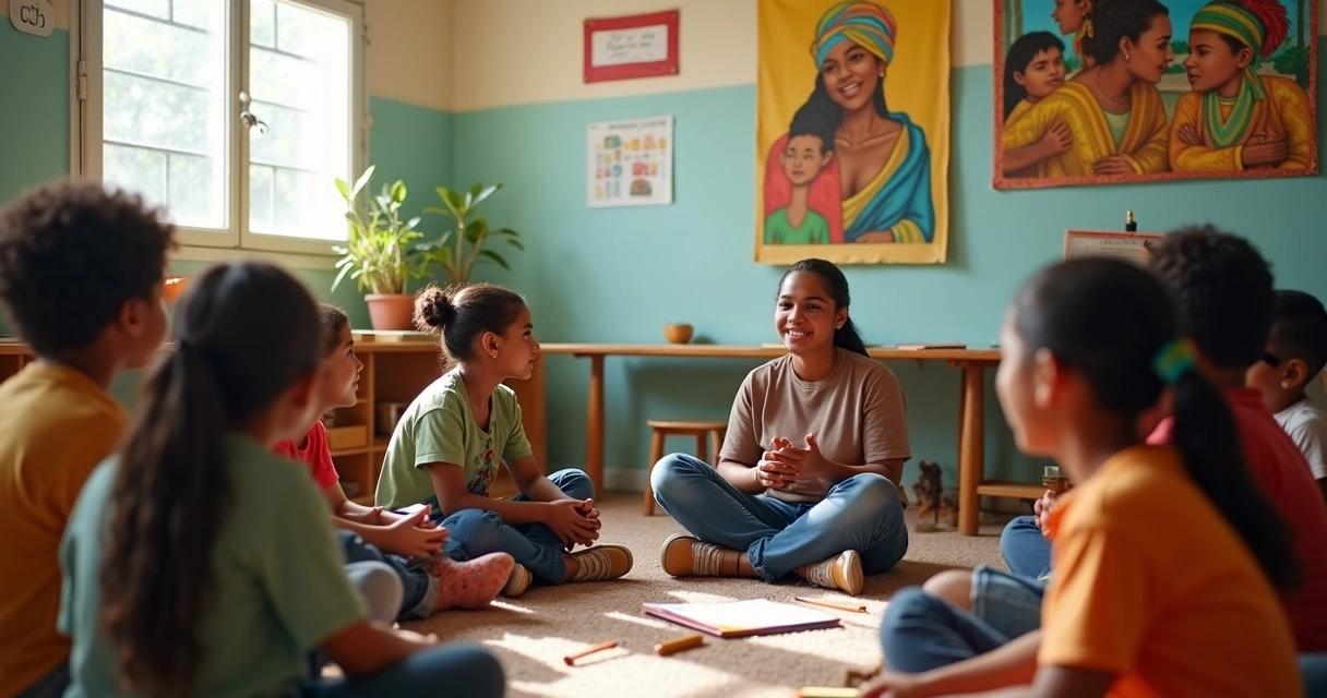 Roda de conversa em sala de aula sobre diversidade cultural