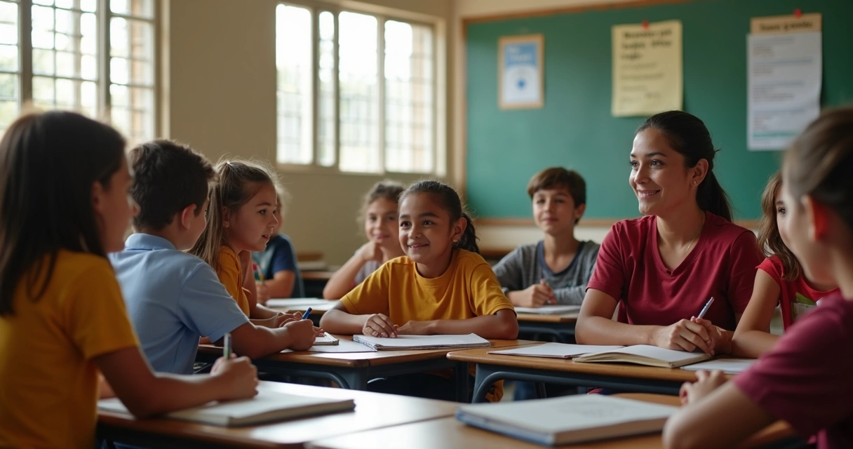 Roda de conversa em sala com estudantes e professora