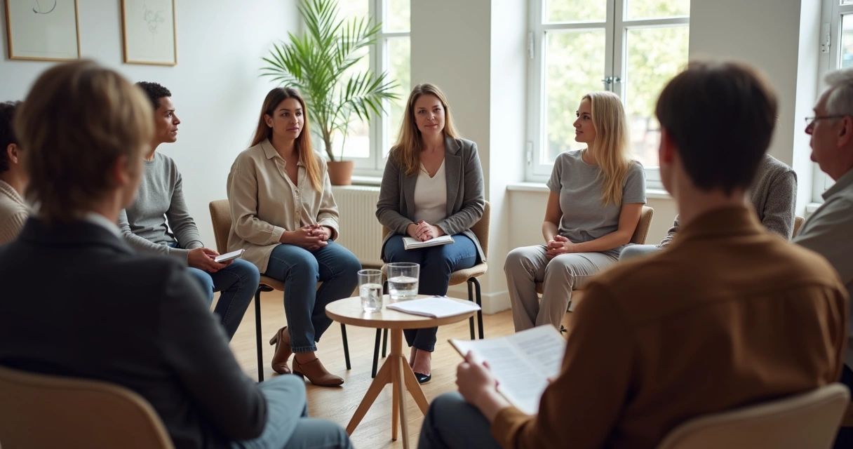 Grupo em roda de conversa com mediação atenta