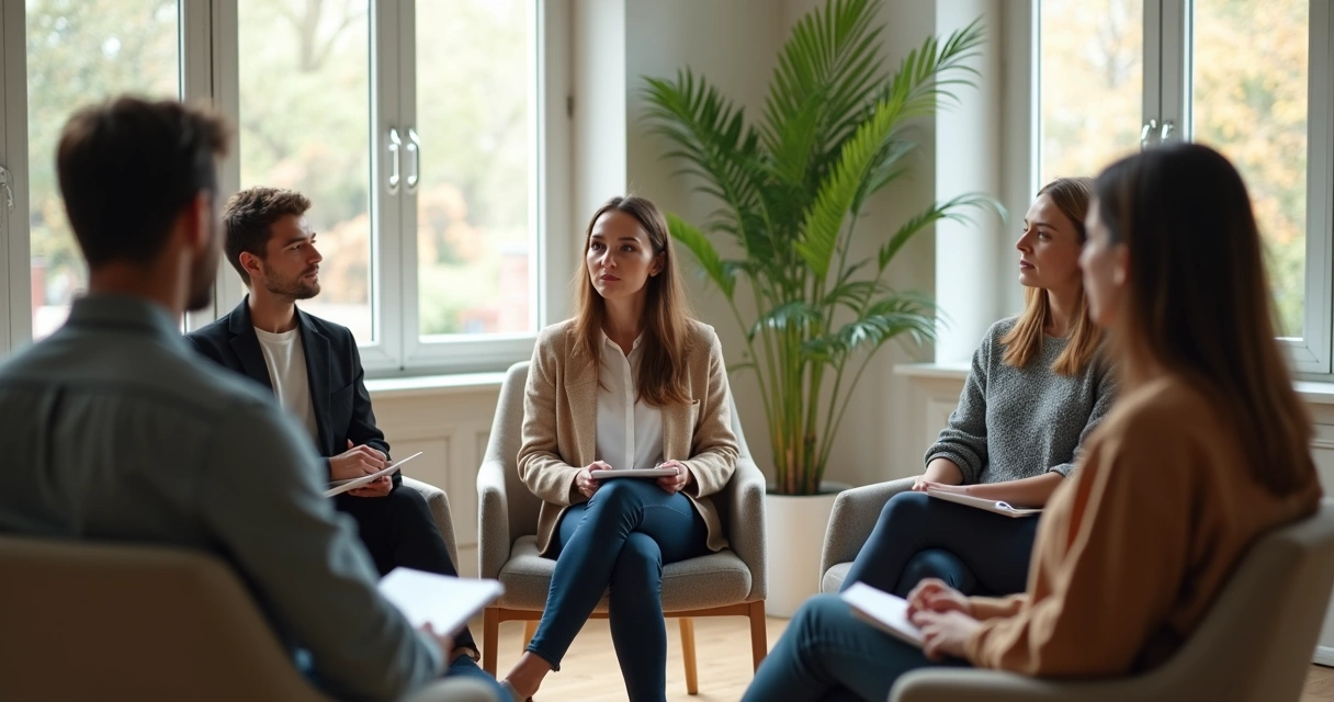 Pessoas sentadas em círculo durante uma conversa em grupo 