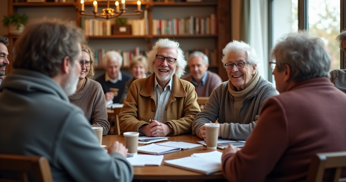 Grupo de pessoas sentadas em círculo conversando em ambiente comunitário