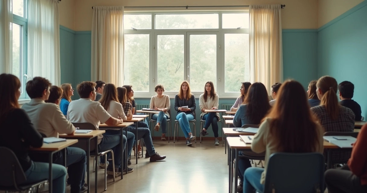 Roda de escuta em sala de aula com educadores e estudantes