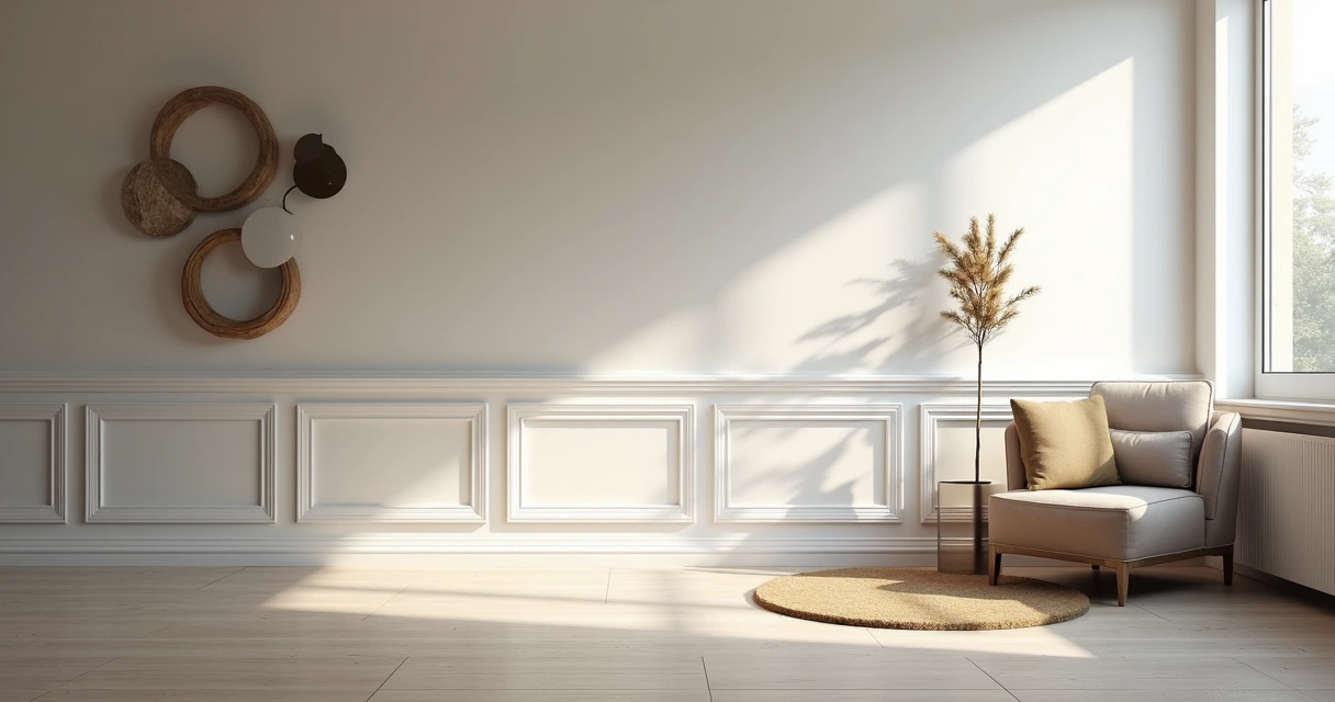 Rodapé em sala com piso claro e decoração contemporânea 