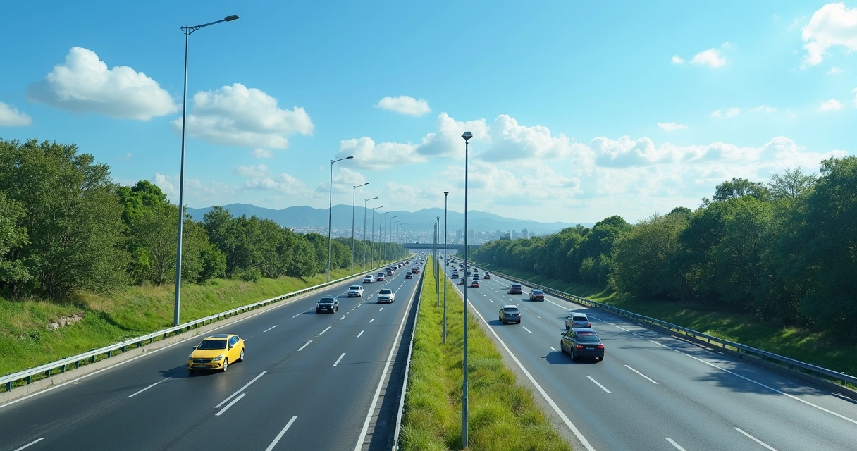 Rodovia Anhanguera próxima de Paulínia, com carros e sinalização 