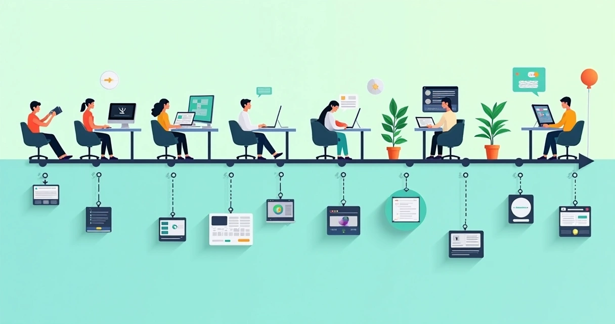 Linha do tempo ilustrando rollout incremental de processos digitais 