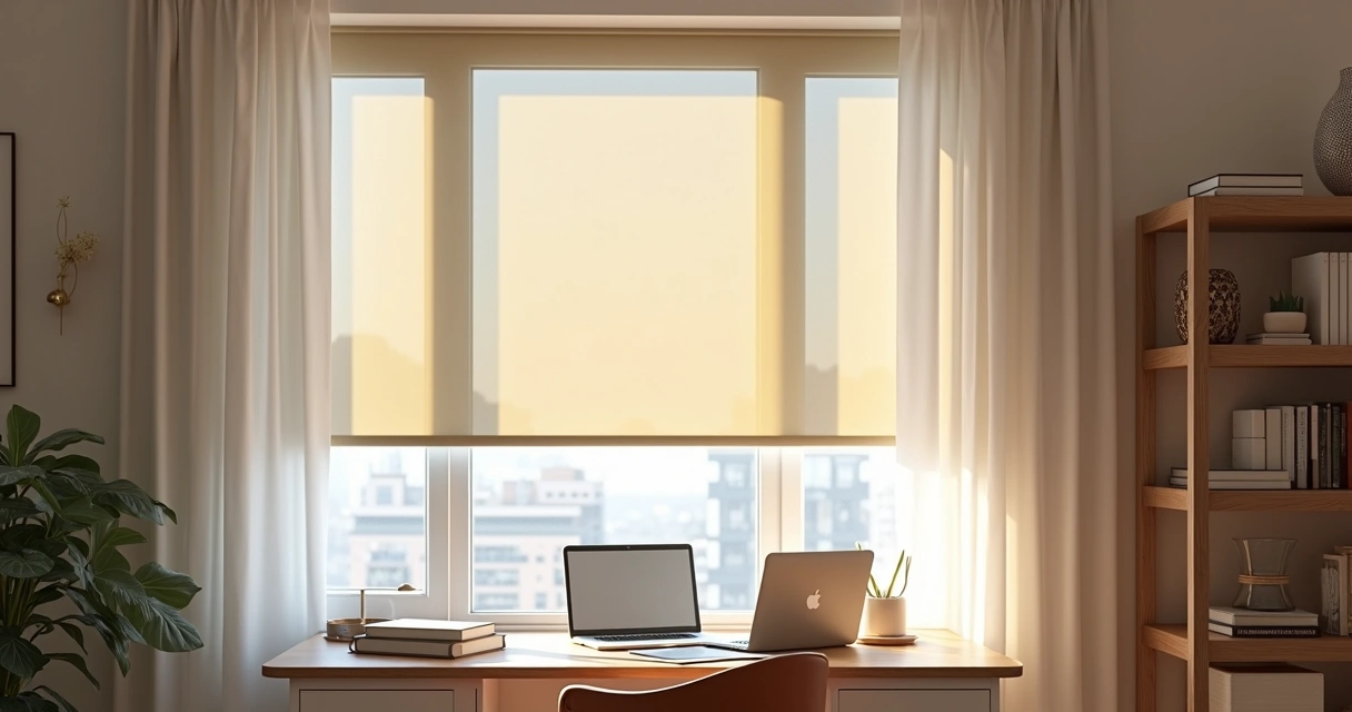 Sala de estudo com rolo box blackout na janela