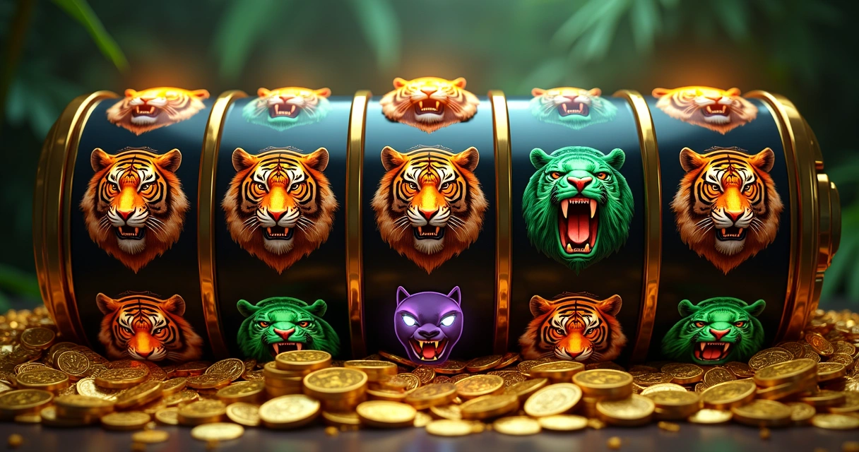 Rolos de slot com símbolos de selva e tigre 