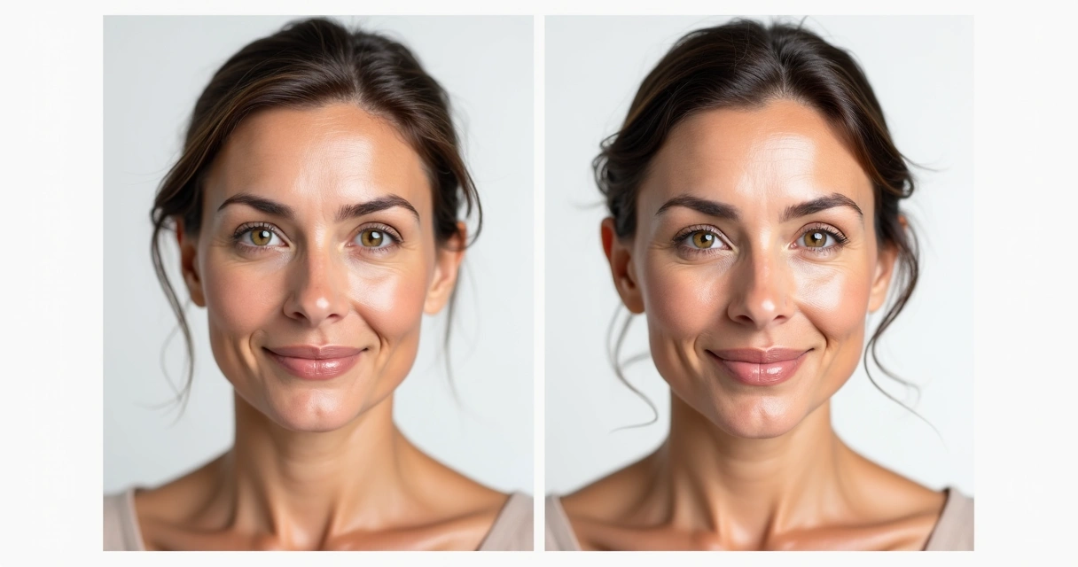 Comparação antes e depois de procedimento facial feminino 